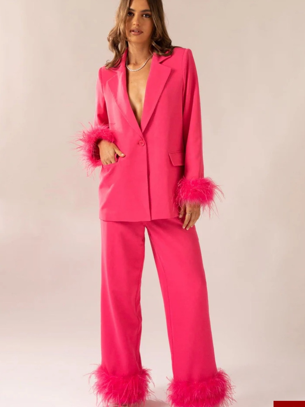 Peppermayo Shake it Off Hot Pink Feather Trim oversized Blazer